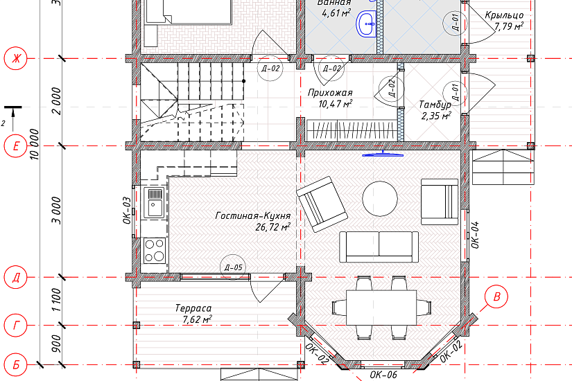 Дом-брус190х140мм-9000х10000мм-АР