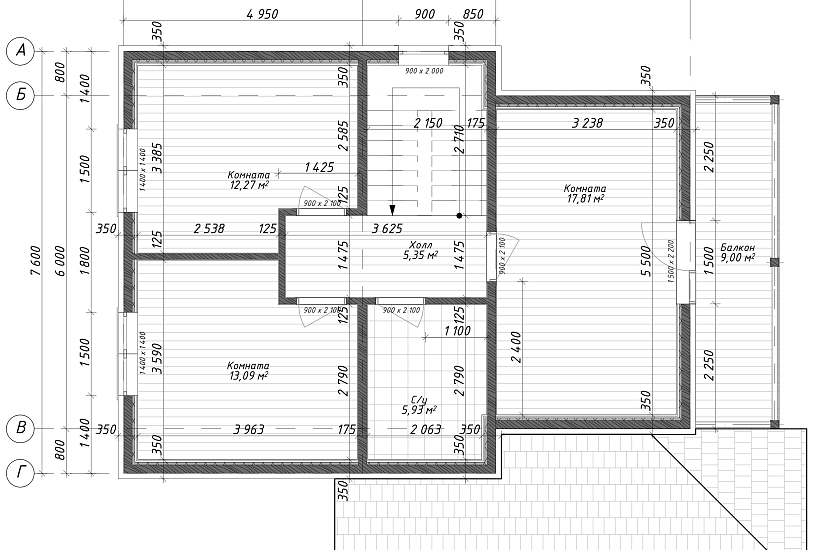 Жилой дом-каркас200мм-12600х7400мм-1,5этажа-АР Жилой дом-каркас200мм-12600х7400мм-1,5этажа-АР
