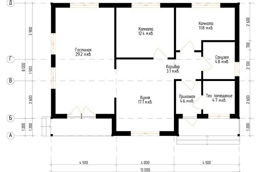 Жилой дом из бруса №11 13x9,2 м