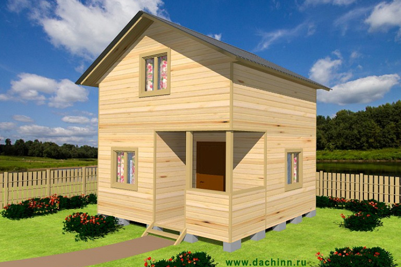 Каркасный дачный дом с террасой, двухэтажный №31