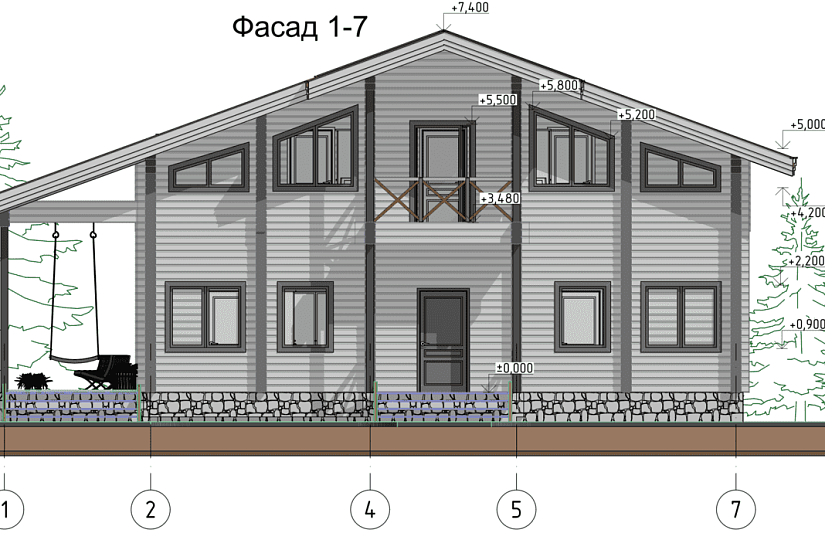 Дом-двойной брус-15000х14000мм-1,5эт-АР