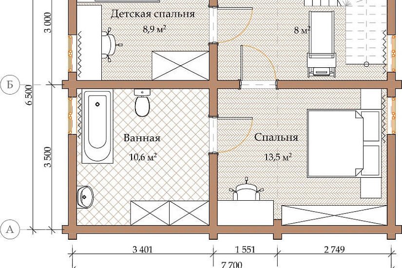 ПРОЕКТ Д-35 ДОМ ИЗ ОЦИЛИНДРОВАННОГО БРЕВНА