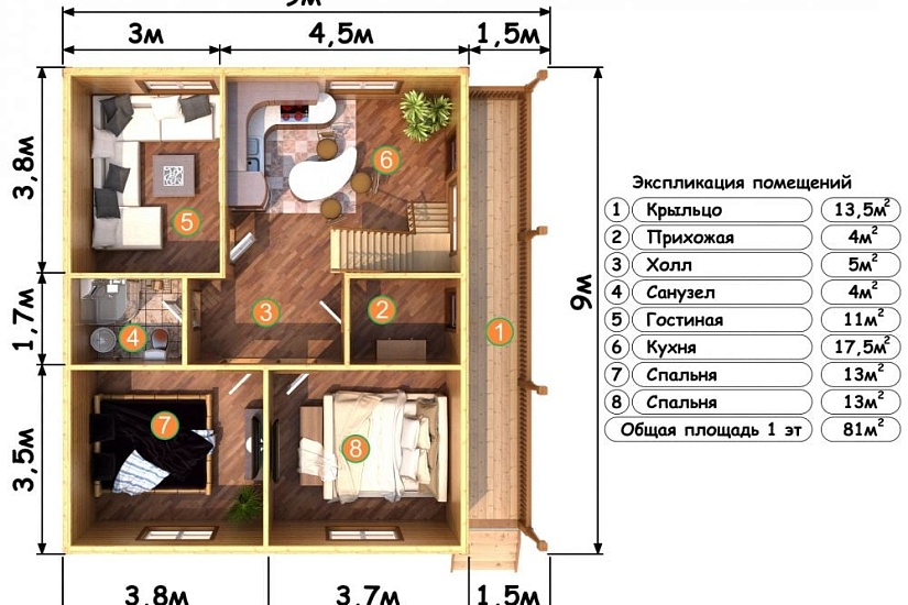 ДОМ ИЗ БРУСА ДБр-134а