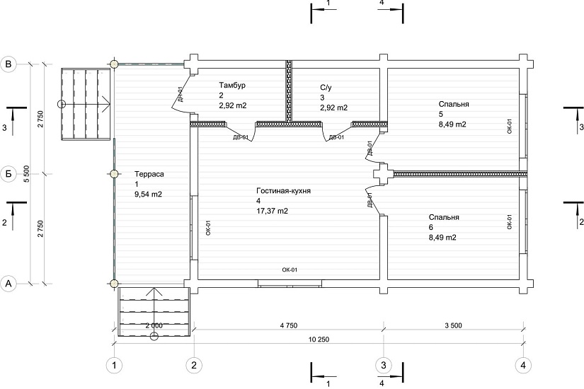 Дом-бревно200мм-10250х5500-1эт-АР