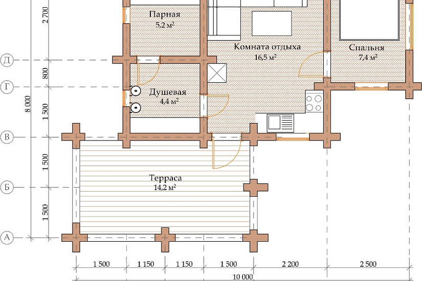 ПРОЕКТ Б-8 БАНЯ ИЗ ОЦИЛИНДРОВАННОГО БРЕВНА