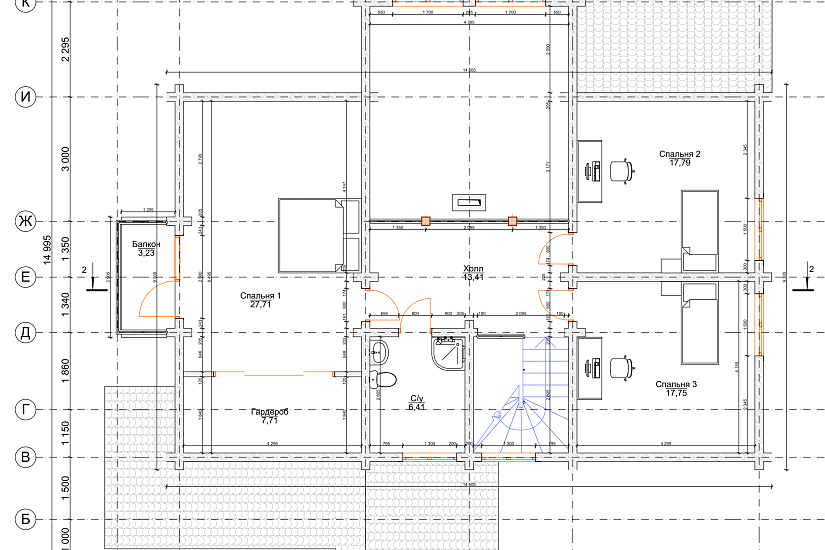 Жилой дом-брус205х140мм-14995х15500мм-1,5эт-АР
