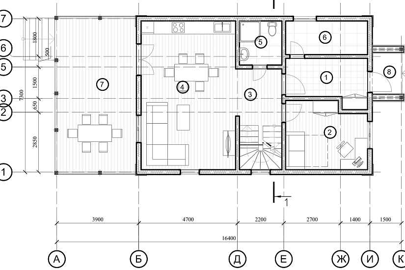 Дом-каркас150мм-16400х7300мм-1,5эт-АР-КР