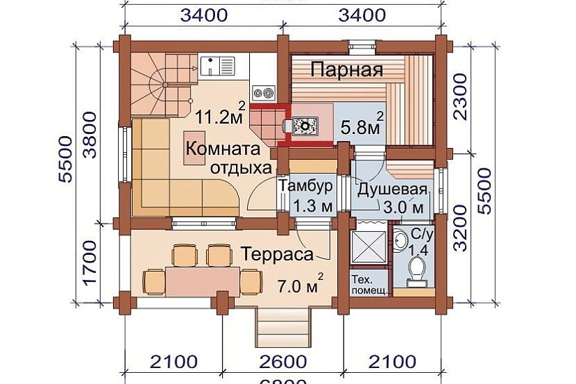 ДОМ-БАНЯ ИЗ БРЕВНА ДБ-75-1
