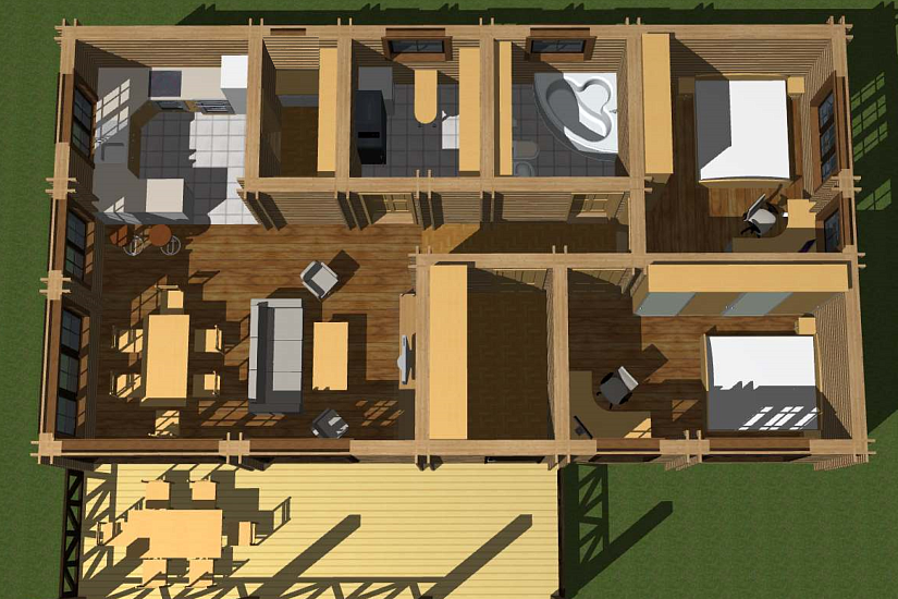 Жилой дом-двойной брус 219мм-12950х9625мм-1эт-АР-КР Жилой дом-двойной брус 219мм-12950х9625мм-1эт-АР-КР