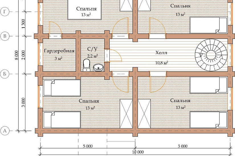 ПРОЕКТ Д-9 ДОМ ИЗ ОЦИЛИНДРОВАННОГО БРЕВНА