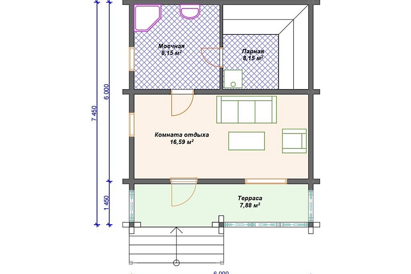 Проект бани Б-061 (40.77 кв.м) Проект бани Б-061 (40.77 кв.м)
