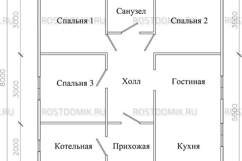 ДОМ ОДНОЭТАЖНЫЙ 8Х8