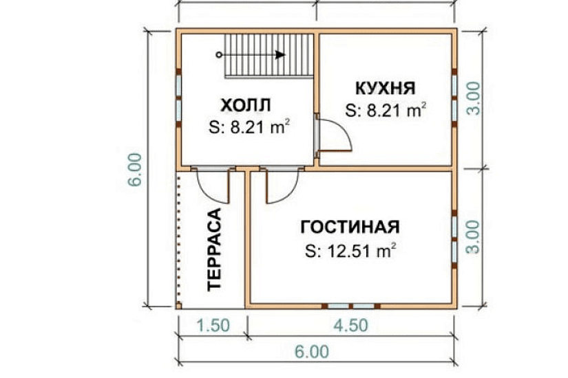 Каркасный дом 6х6 К1 П13