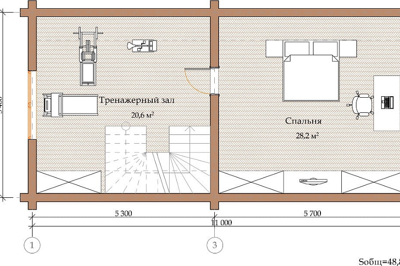ПРОЕКТ Д-30 ДОМ ИЗ ОЦИЛИНДРОВАННОГО БРЕВНА