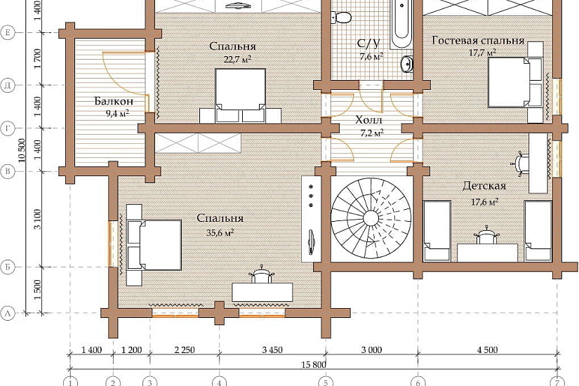 ПРОЕКТ Д-32 ДОМ ИЗ ОЦИЛИНДРОВАННОГО БРЕВНА