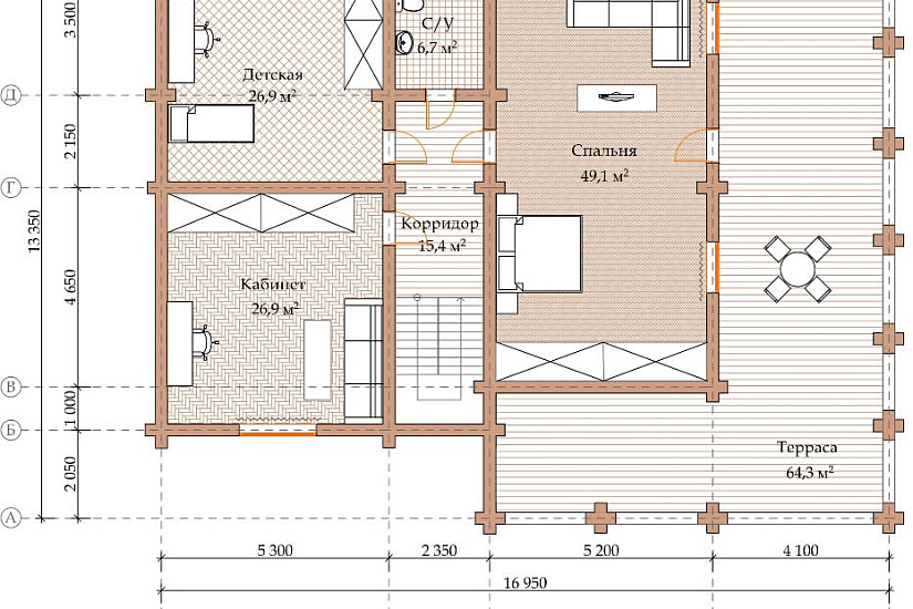 ПРОЕКТ Д-7 ДОМ ИЗ ОЦИЛИНДРОВАННОГО БРЕВНА