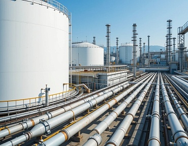 Трубопровод на винтовых сваях на территории нефтебазы