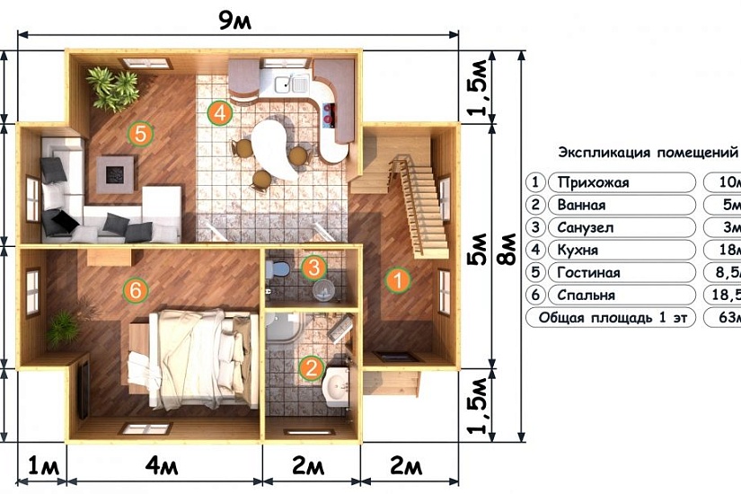 ДОМ ИЗ БРУСА ДБр-114