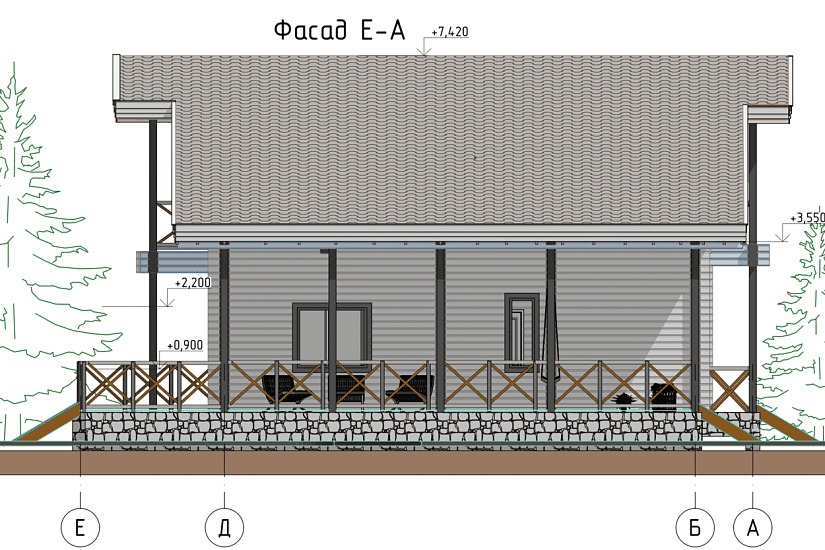 Дом-двойной брус-15000х14000мм-1,5эт-АР