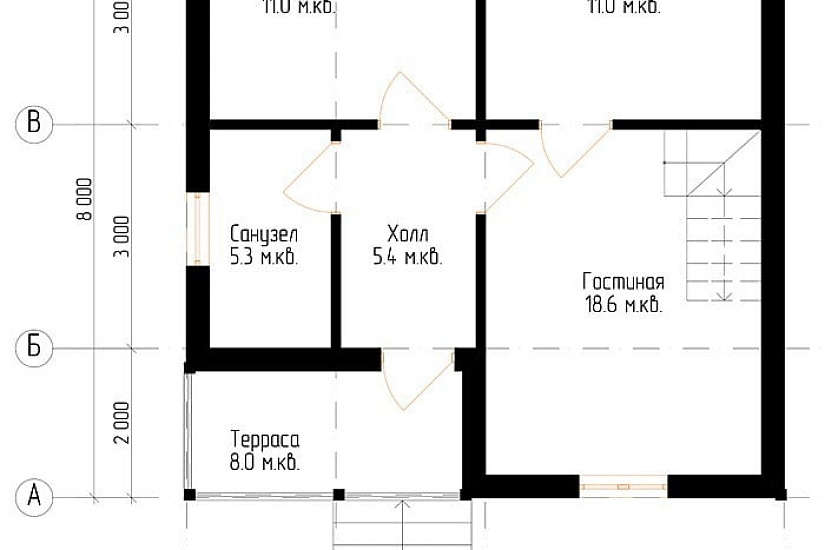 Жилой дом из бруса №15 8x8 м