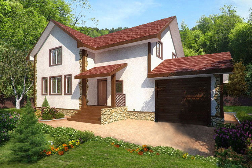 Проект "Кельн-134": заводской двухэтажный каркасный дом с терассой и балконом