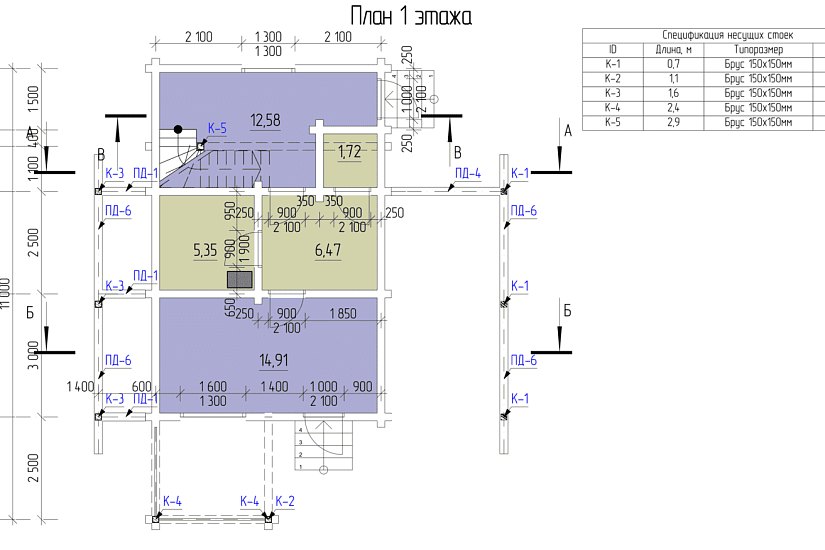 Гостевой дом-11х5,5-1,5эт- бруса- АР,КД