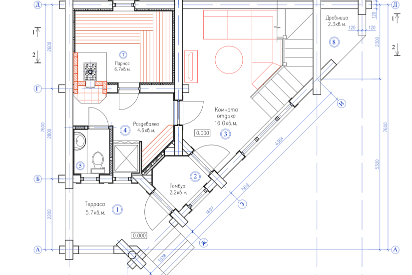 Баня из бревна 7,6х9,1 1,5 эт- АР,КР Баня из бревна 7,6х9,1 1,5 эт- АР,КР