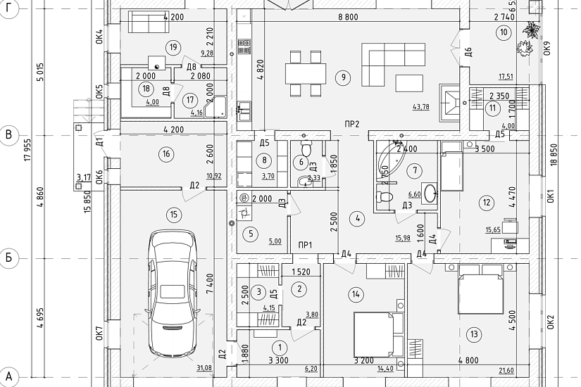 Жилой дом-блочный 390мм-17955х8995мм-1эт-АР-КР