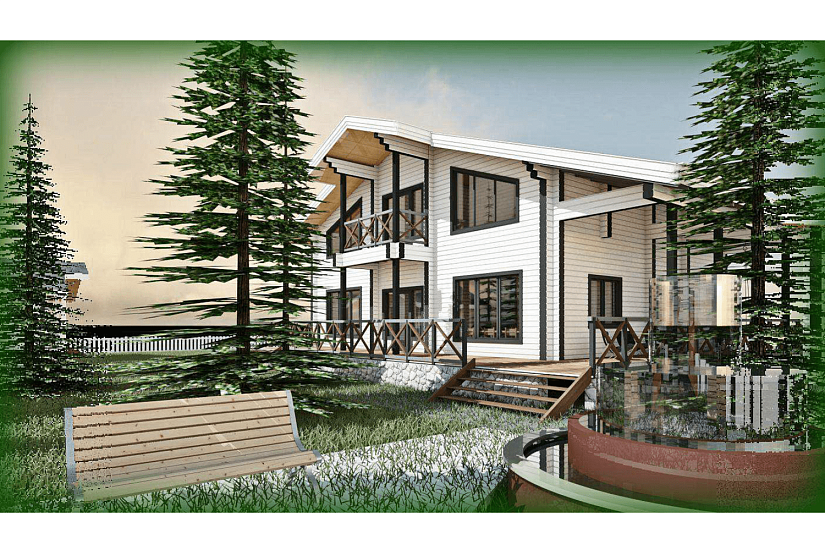 Дом-двойной брус-15000х14000мм-1,5эт-АР