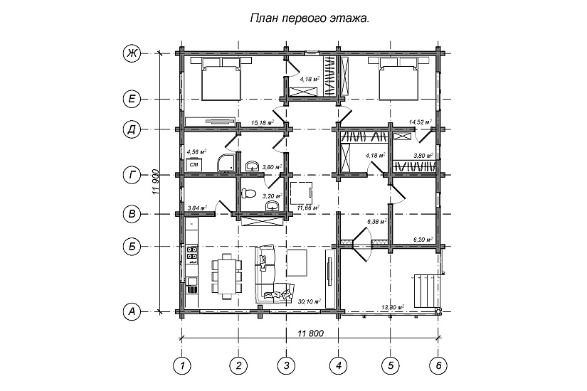 Проект дома из бруса №826