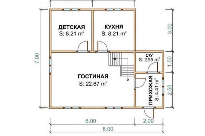 Каркасный дом 7х8 К1П24