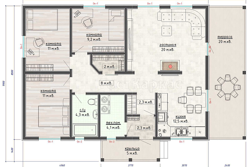 Дом-каркас150мм-14200х9900мм-1эт-АР-КД Дом-каркас150мм-14200х9900мм-1эт-АР-КД