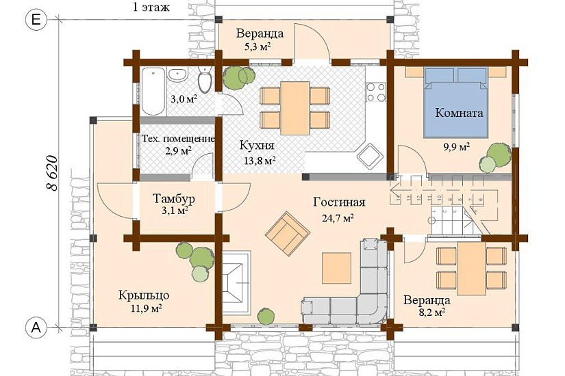 Проект дома из бруса №340