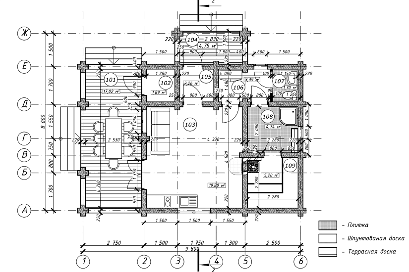 Баня-бревно220мм-9800х8000мм-1эт-АР