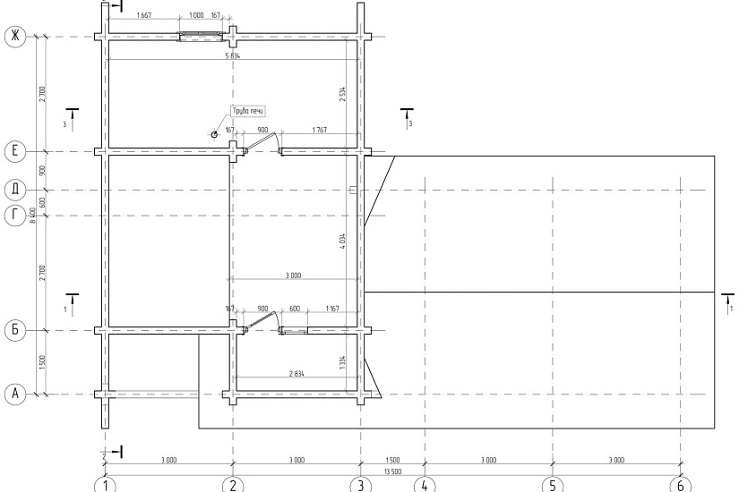 Дом-брус 166х160мм-13500х8400мм-АР-КР