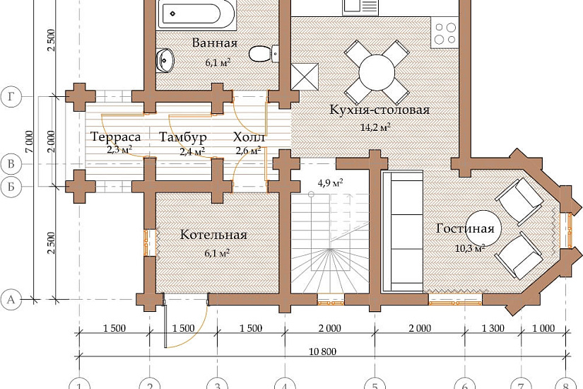 ПРОЕКТ Д-33 ДОМ ИЗ ОЦИЛИНДРОВАННОГО БРЕВНА