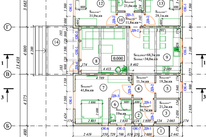 Дом-панельно-каркасный-1этаж-11550х13438-АР-КР