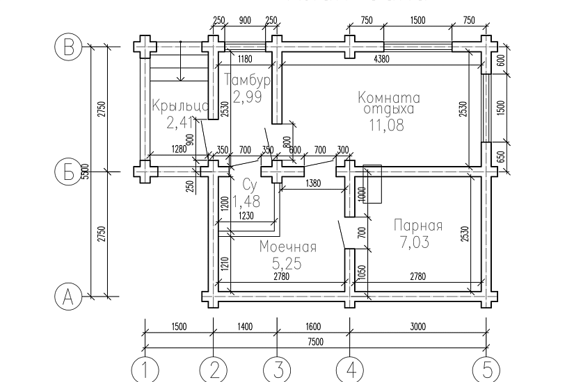 Баня из бревна 220-7,5х5,5-1эт-КР-АР Баня из бревна 220-7,5х5,5-1эт-КР-АР