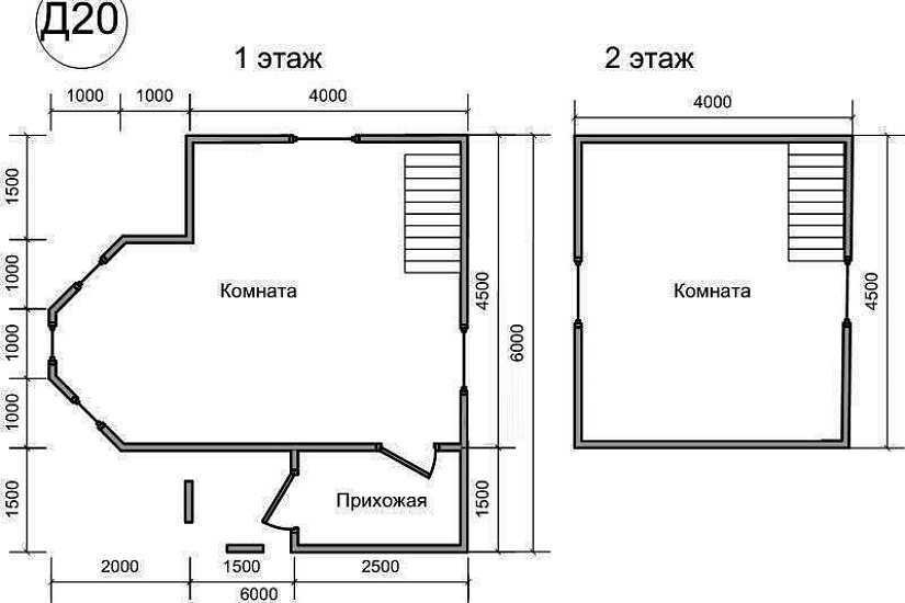 Проект "Д-20": сруб дома из бруса, с эркером