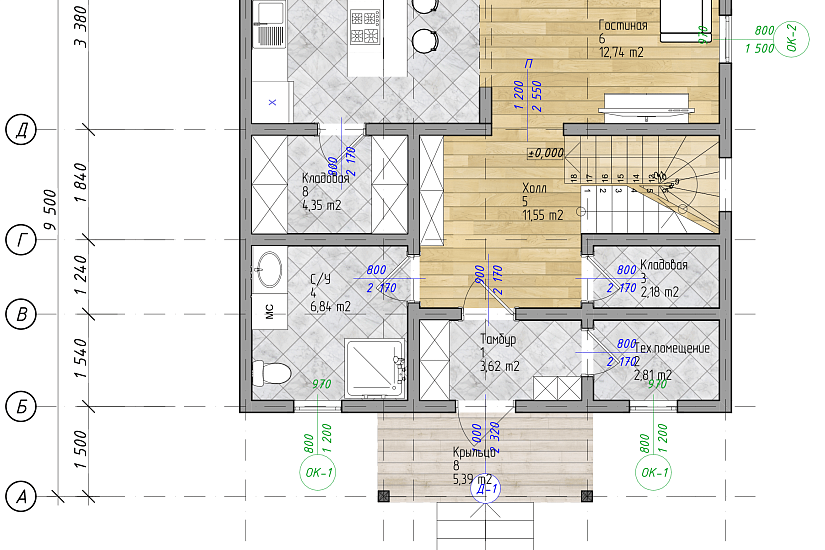 Дом-брус200х150мм-8000х9500мм-1,5эт-АР Дом-брус200х150мм-8000х9500мм-1,5эт-АР