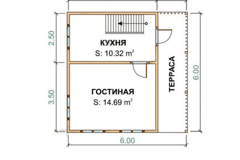 Каркасный дом 6х6 К1П10