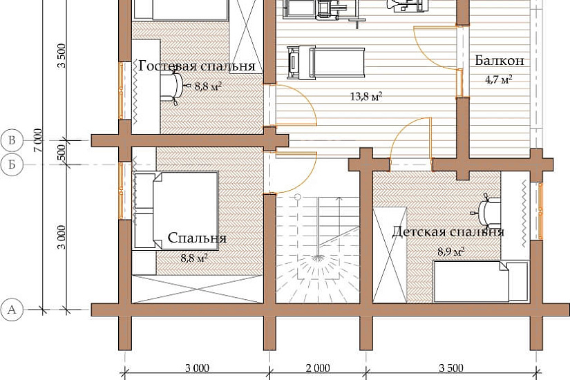 ПРОЕКТ Д-33 ДОМ ИЗ ОЦИЛИНДРОВАННОГО БРЕВНА