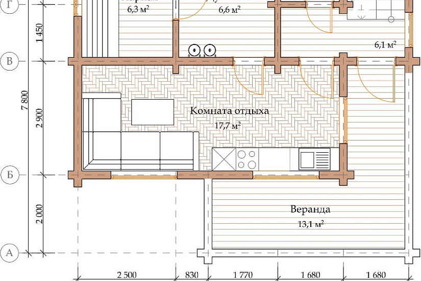 ПРОЕКТ Б-12 БАНЯ ИЗ ПРОФИЛИРОВАННОГО БРУСА