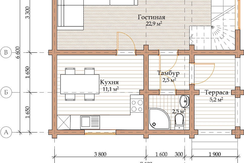 ПРОЕКТ Д-15 ДОМ ИЗ ОЦИЛИНДРОВАННОГО БРЕВНА