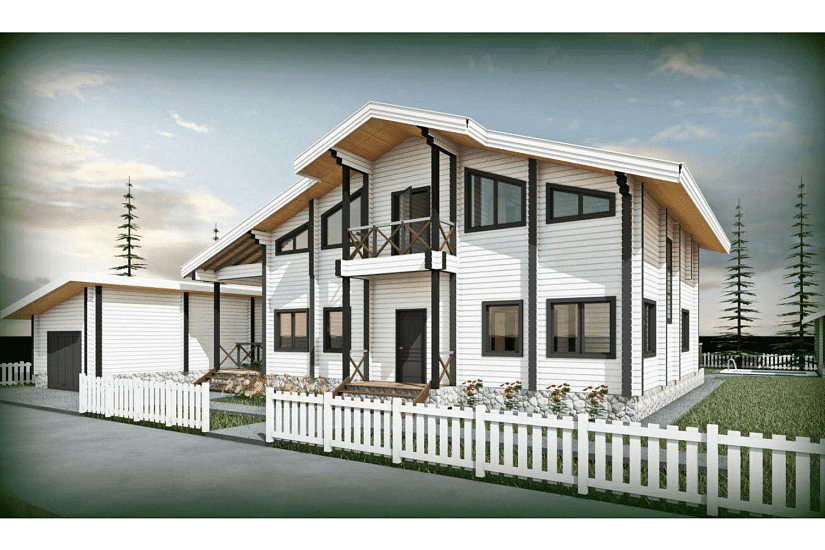 Дом-двойной брус-15000х14000мм-1,5эт-АР