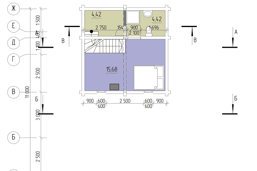 Гостевой дом-11х5,5-1,5эт- бруса- АР,КД