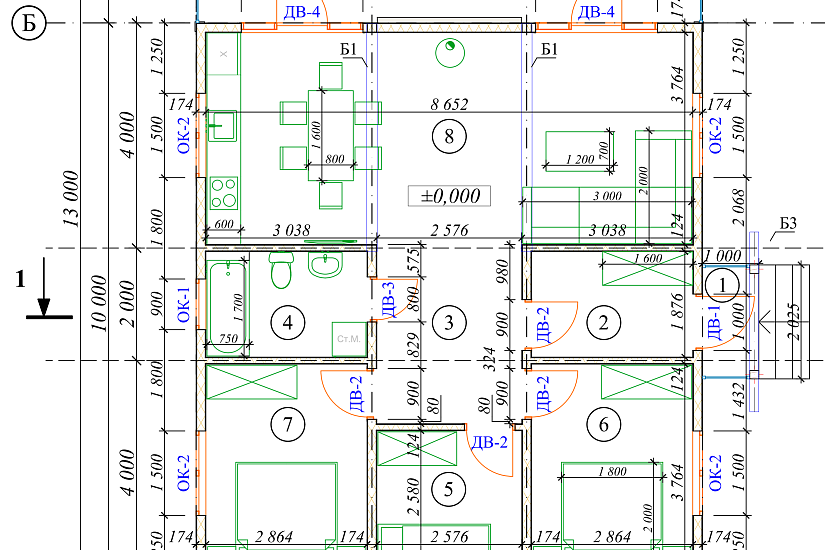 Жилой дом-каркас-1эт-9000х13000мм-АР