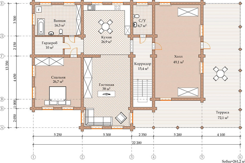 ПРОЕКТ Д-7 ДОМ ИЗ ОЦИЛИНДРОВАННОГО БРЕВНА