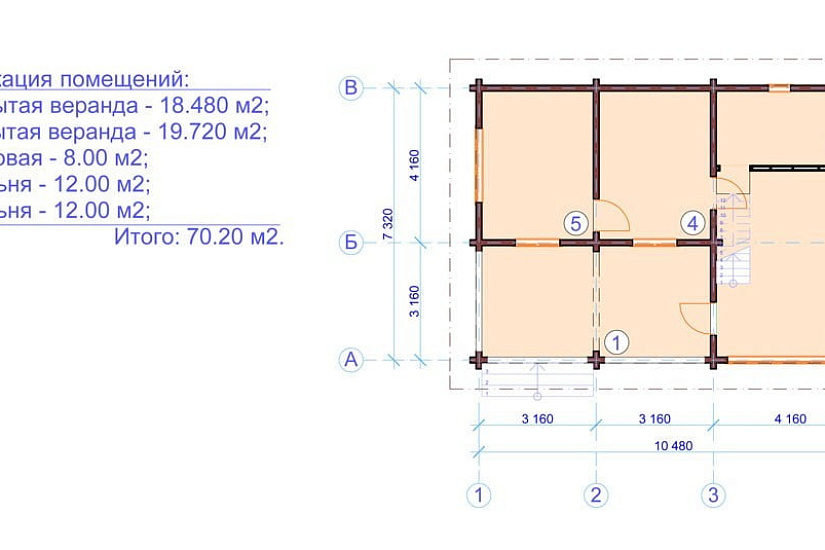 Дом из клееного бруса 70,2 м2