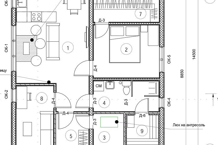 Дом-каркас200мм-8400х14500мм-1эт-АР